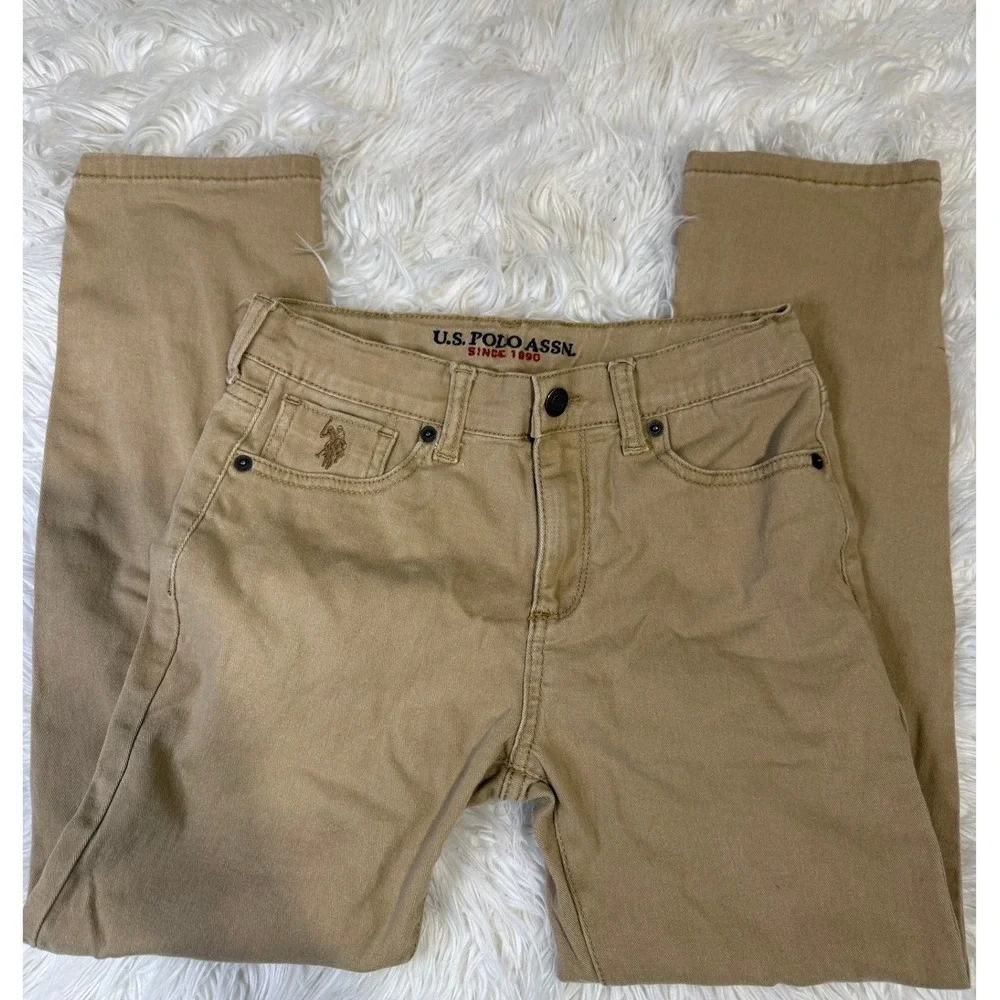 US Polo Assn Boys Khaki Chino Pants Size 10 Tan Straight Leg Five Pocket Twill